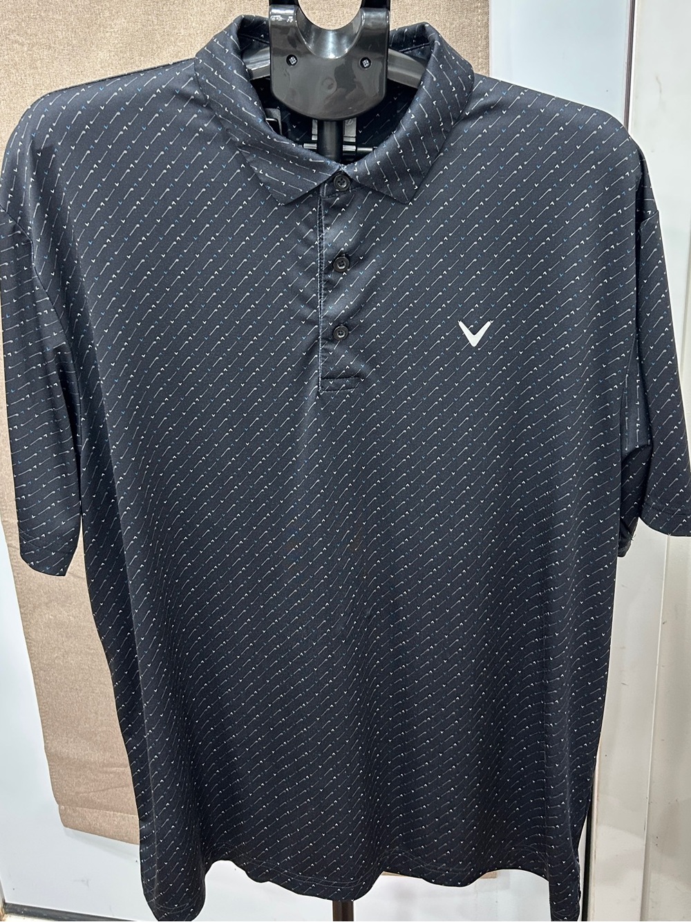 Callaway Black Polo with Subtle Diagonal Micro-Print